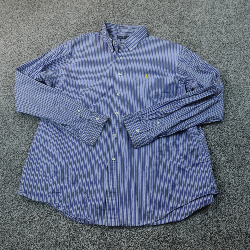 VTG Ralph Lauren Shirt Mens 2XL Blue Striped Button Up Long Sleeve Pony 90s Y2K